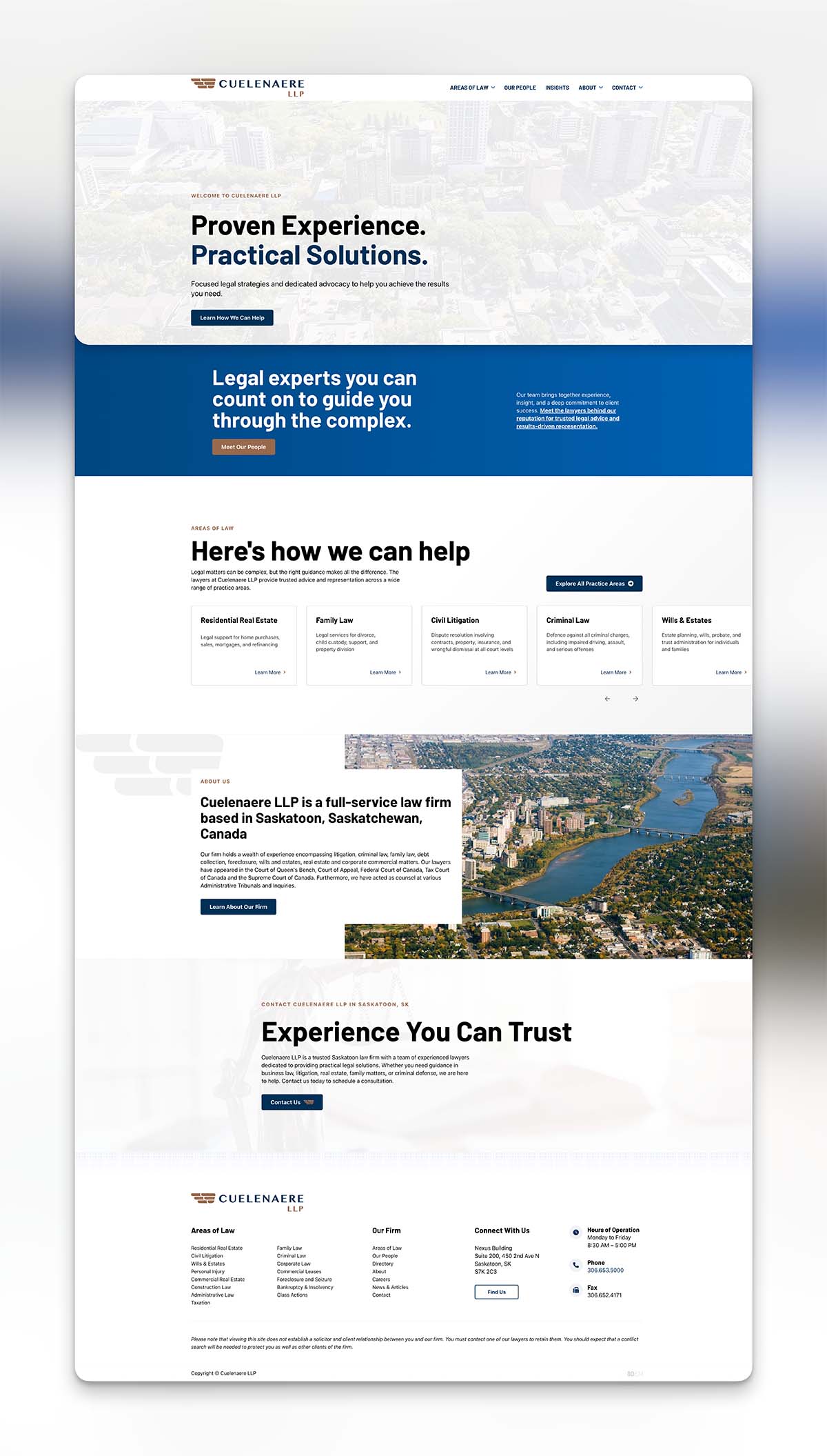 Screenshot of full height web design for Cuelenaere LLP