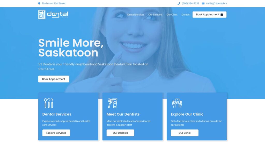 Device displaying web design for 51 Dental
