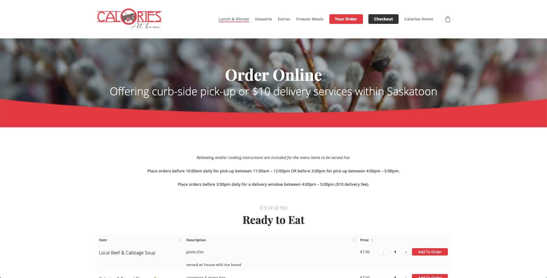 Image showcasing the Calories Online Ordering website