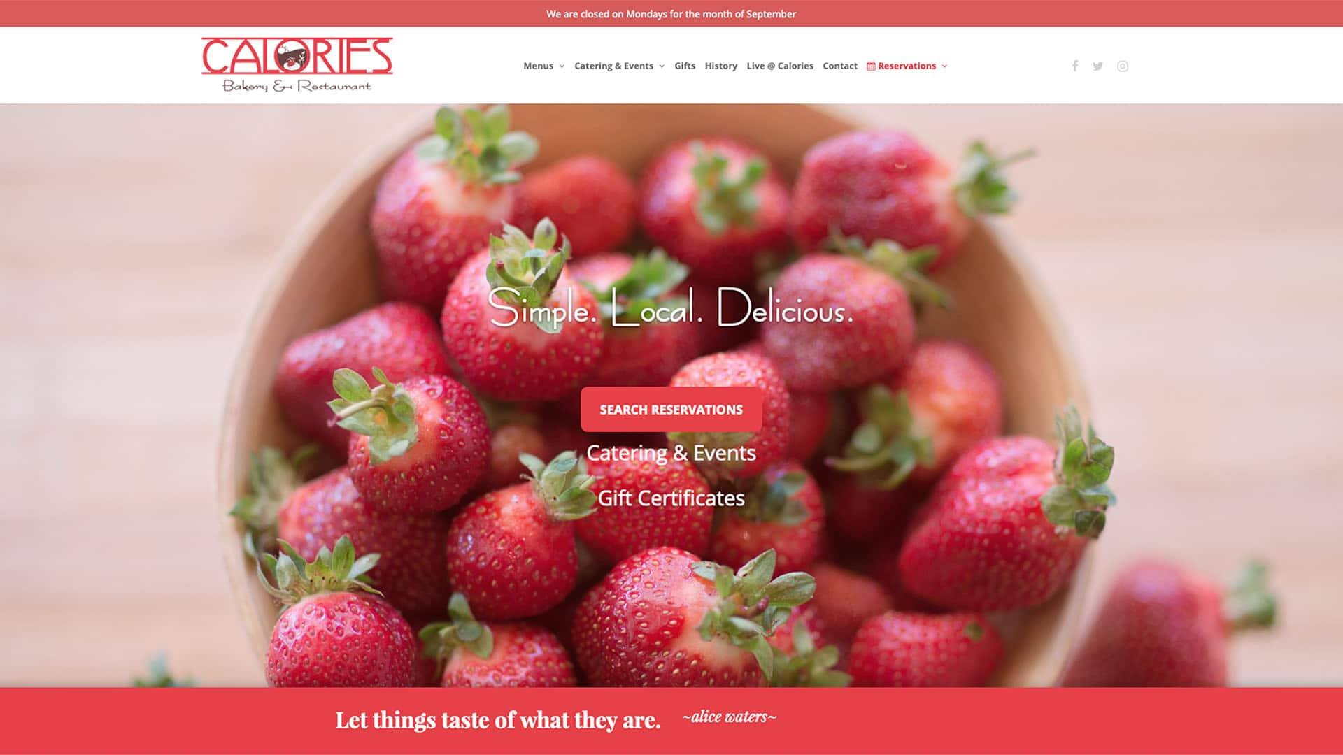 Device displaying the web design for Calories Restaurant