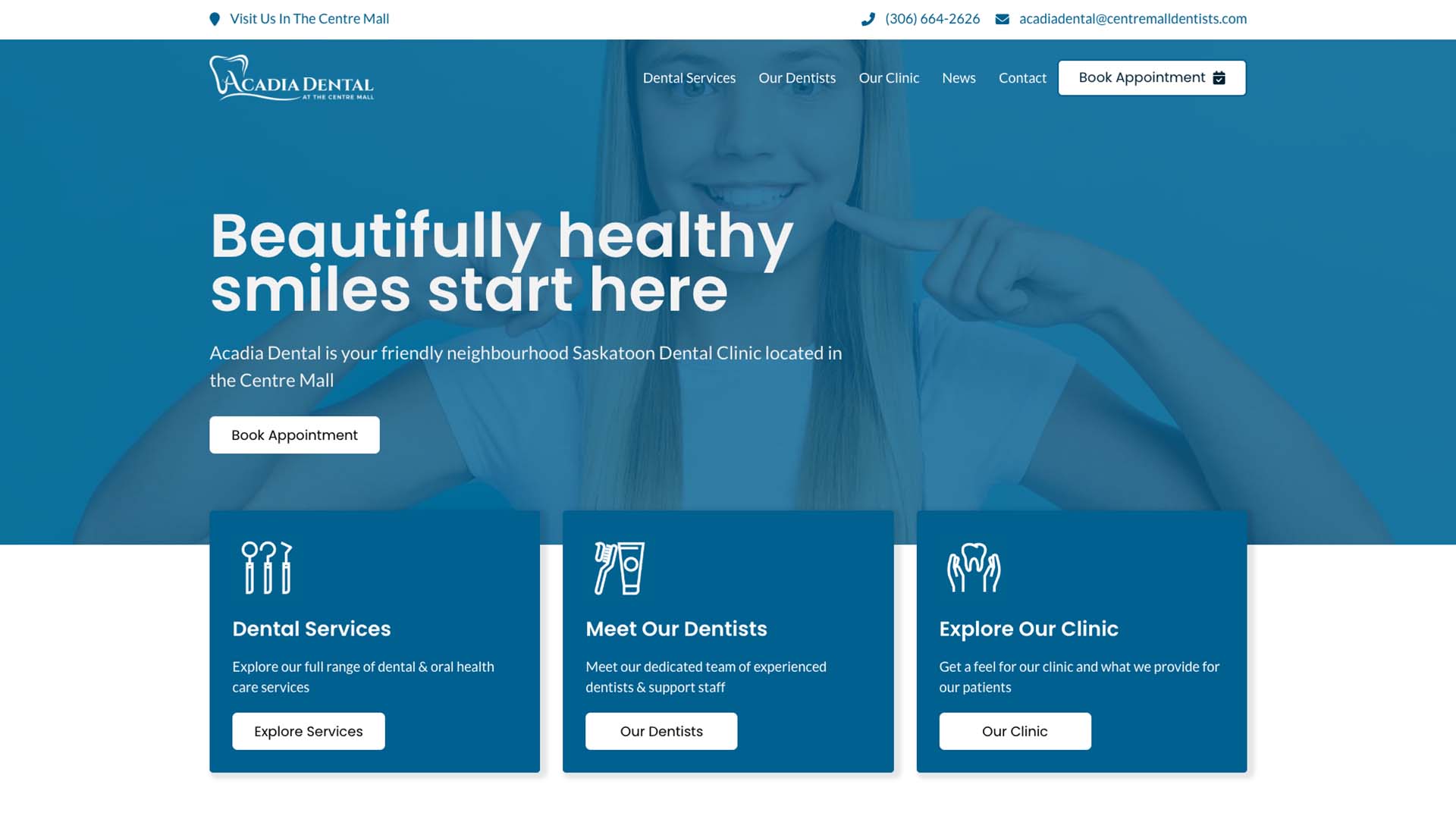 Image showcasing the Acadia Dental Clinic website