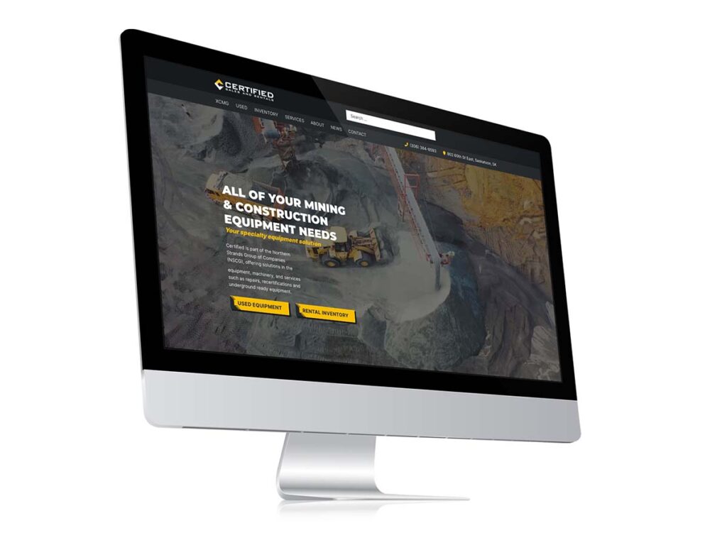 Device displaying web design for Certified Sales and Rentals