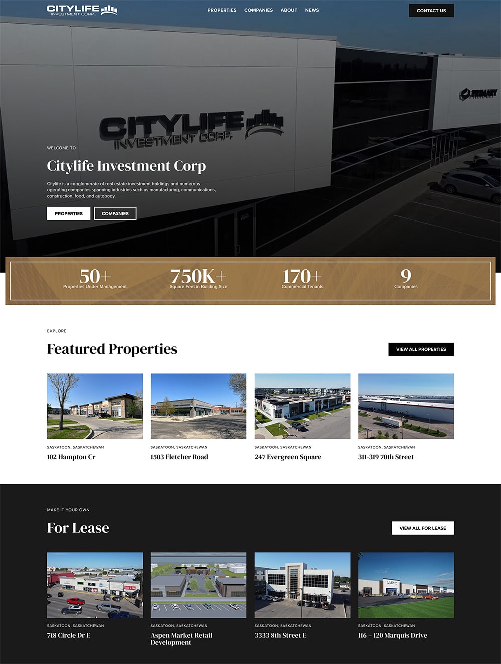Screenshot of full height web design for Citylife Investment Corp
