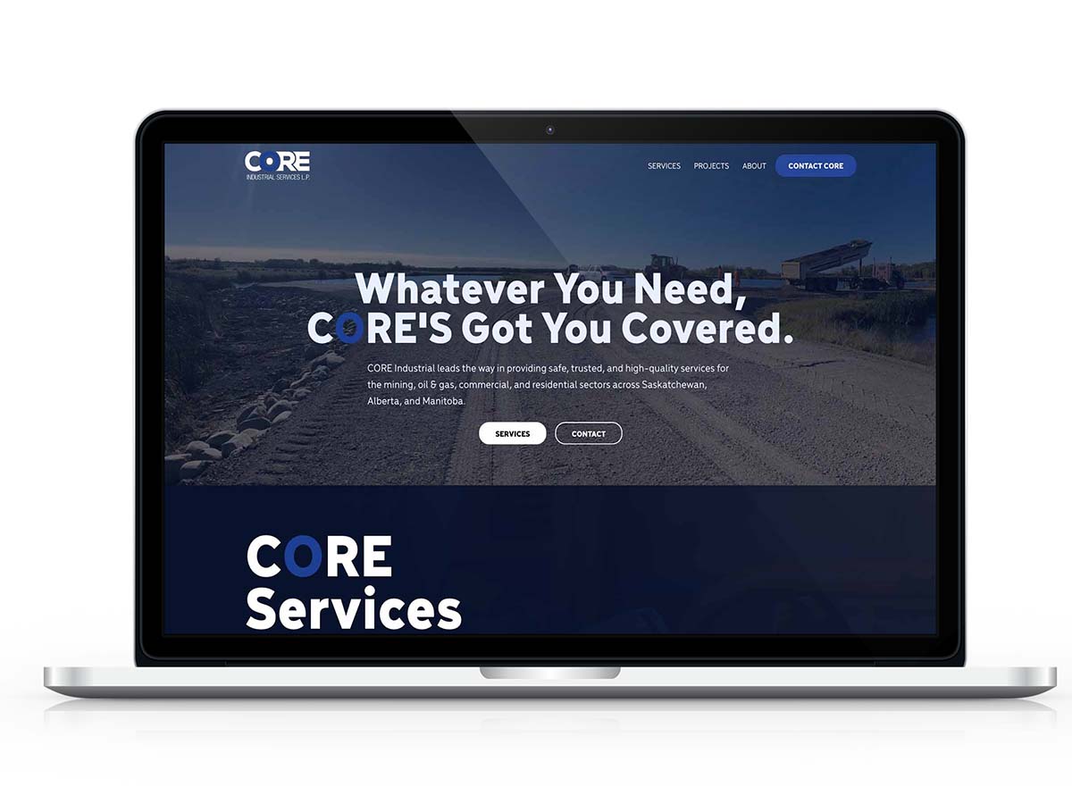 Device displaying the web design for CORE Industrial
