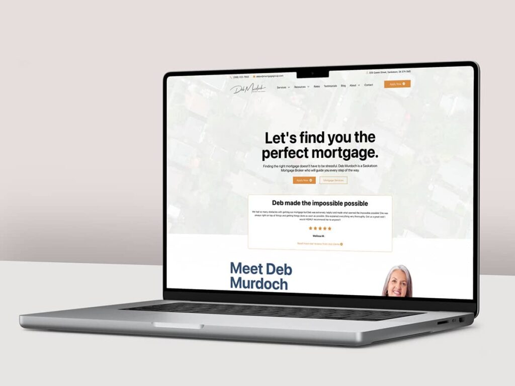 Device displaying web design for DM Mortgage Broker