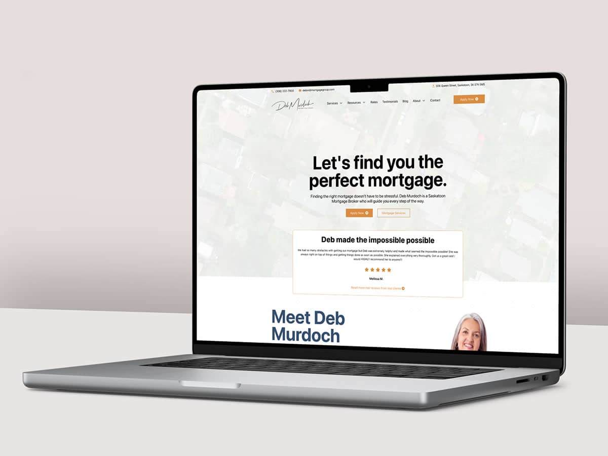 Device displaying the web design for DM Mortgage Broker