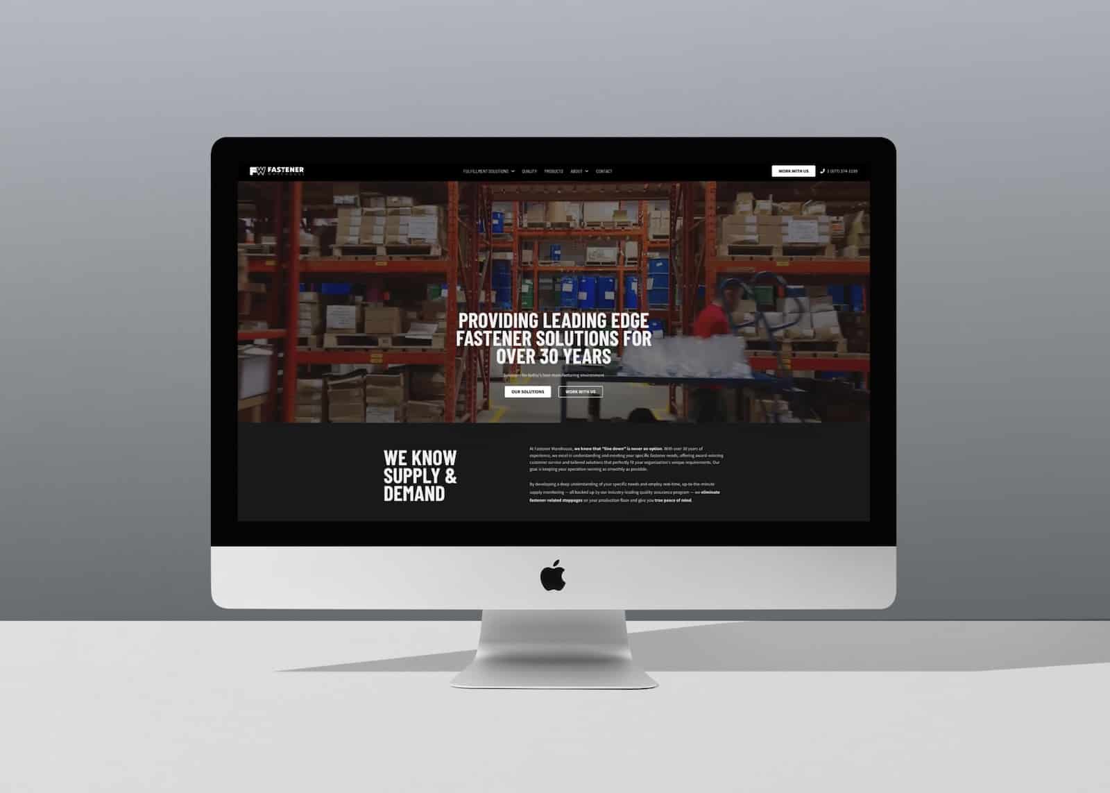 Device displaying the web design for Fastener Warehouse