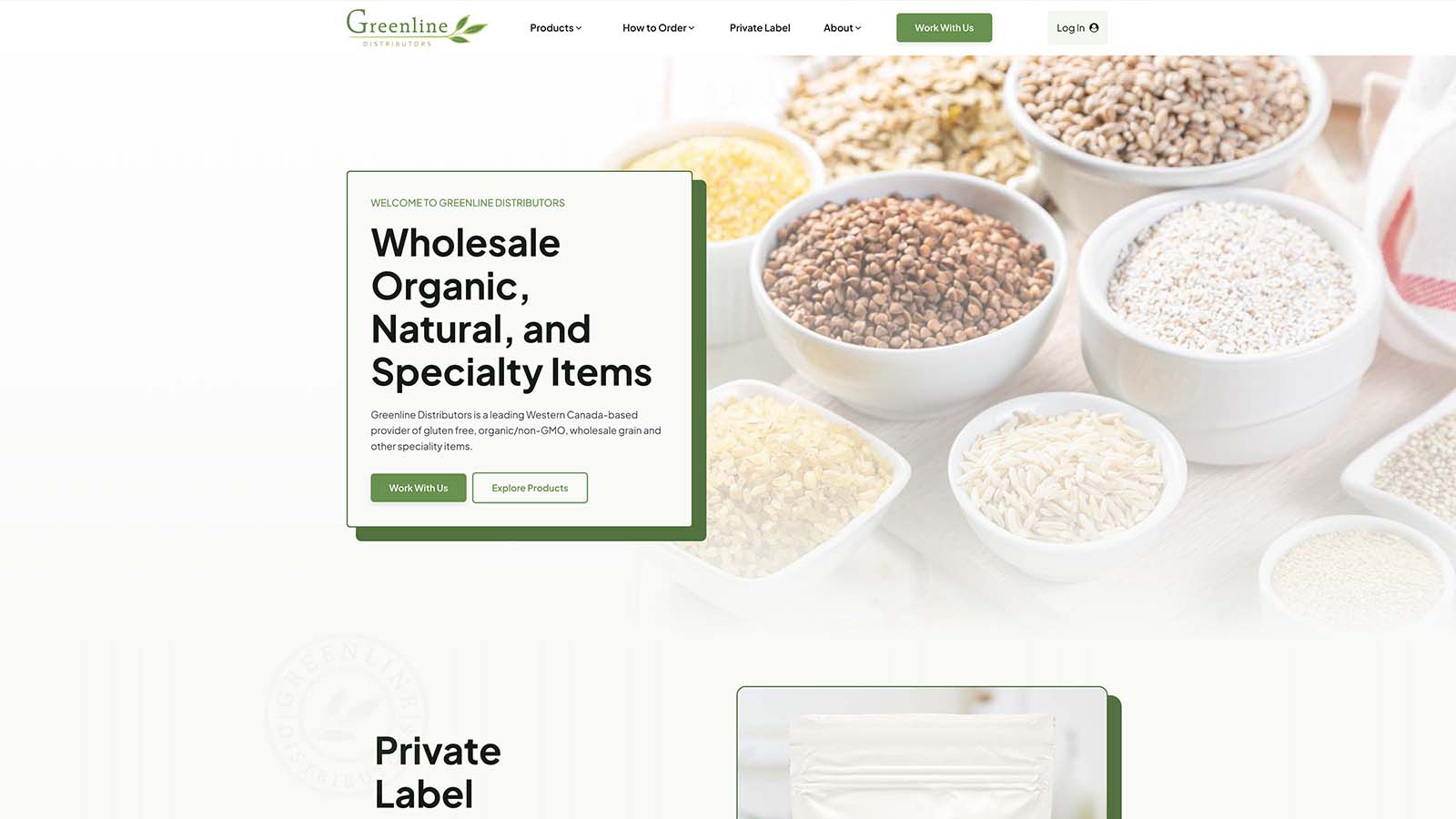 Screenshot of full height web design for Greenline Distributors