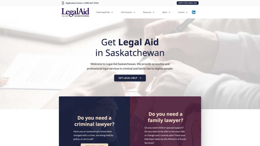 Device displaying web design for Legal Aid Saskatchewan
