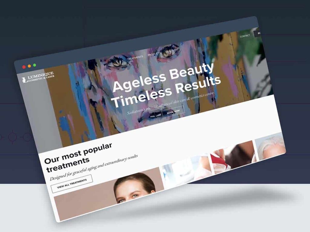 Device displaying web design for Luminique Cosmetic & Laser