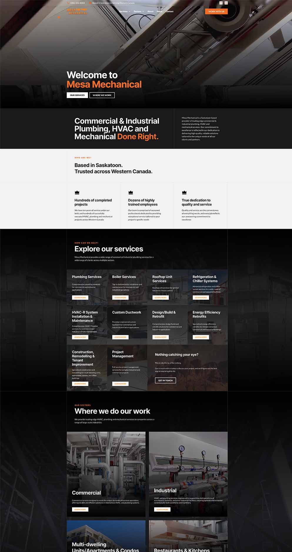 Screenshot of full height web design for Mesa Mechanical