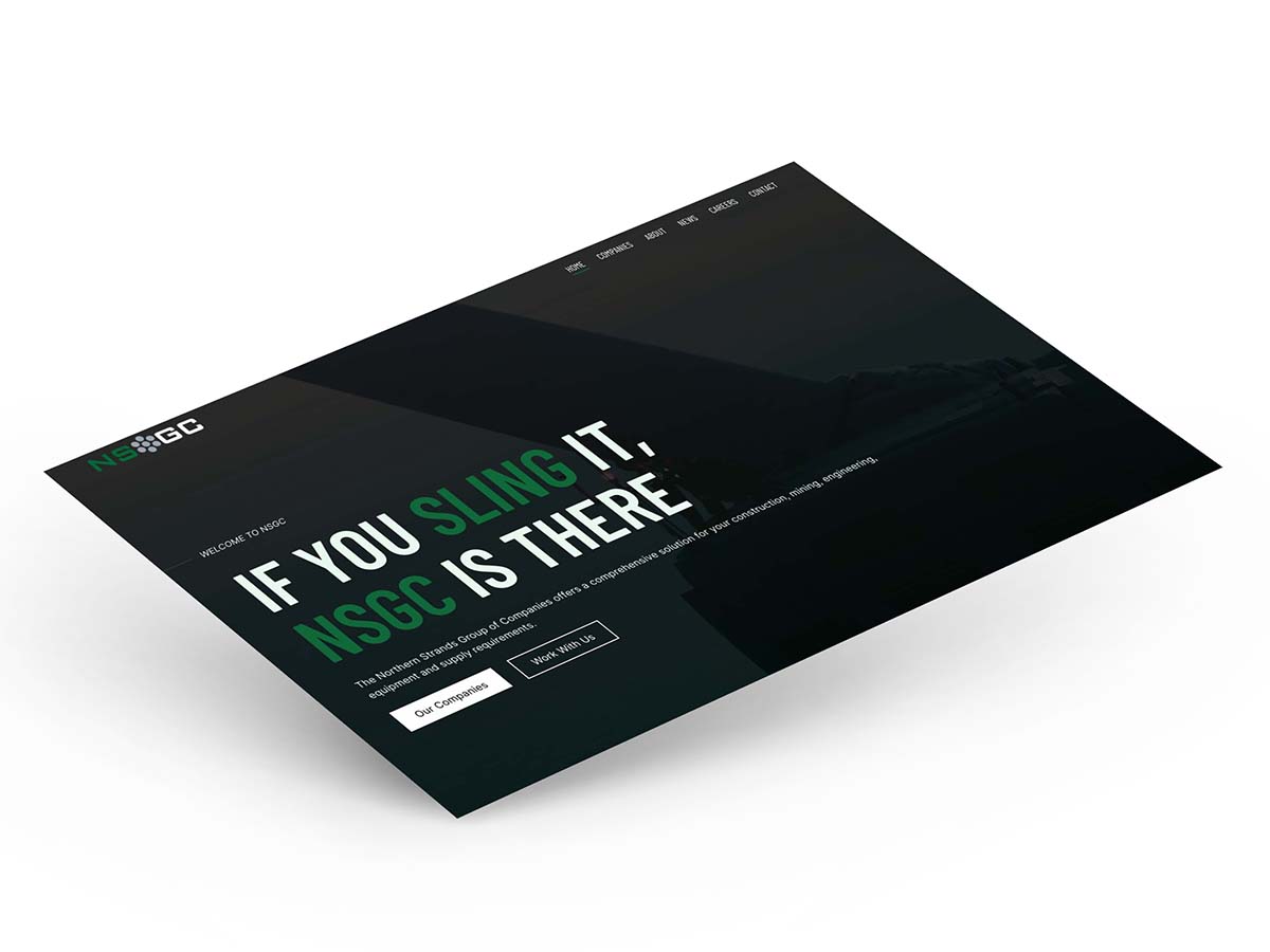 Device displaying the web design for Northern Strands Group