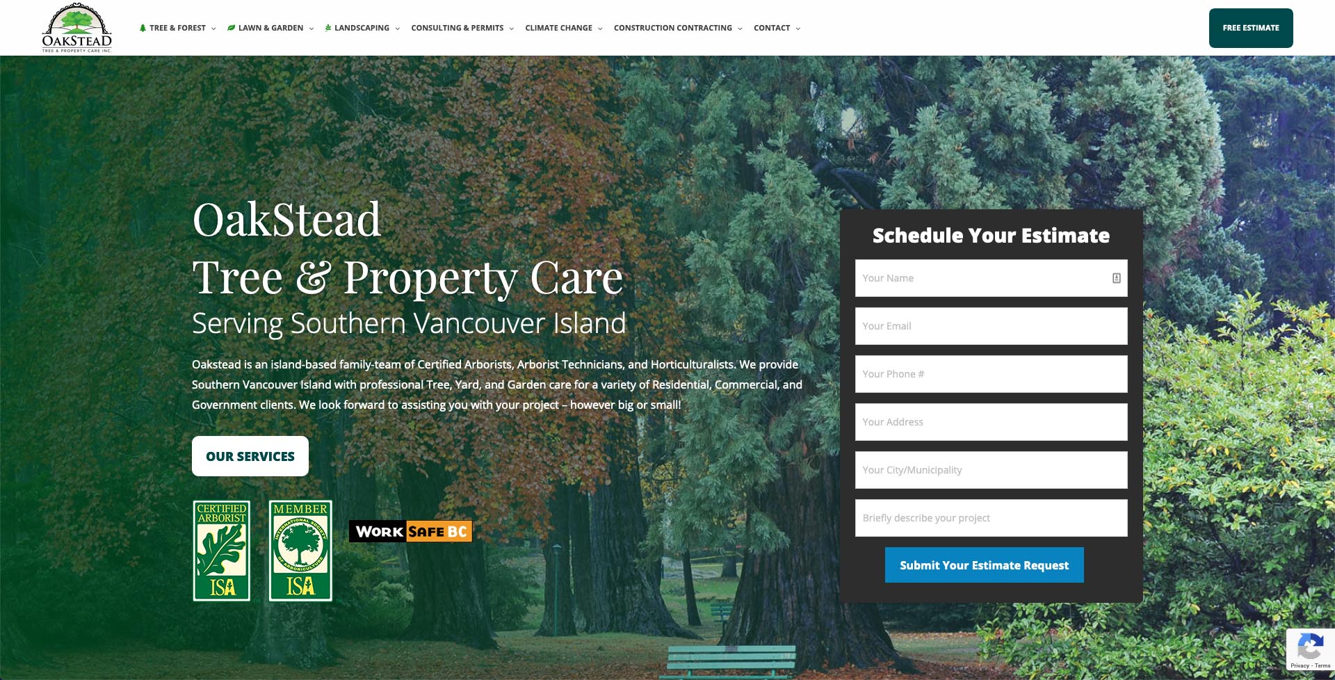 Device displaying the web design for Oakstead Landscaping