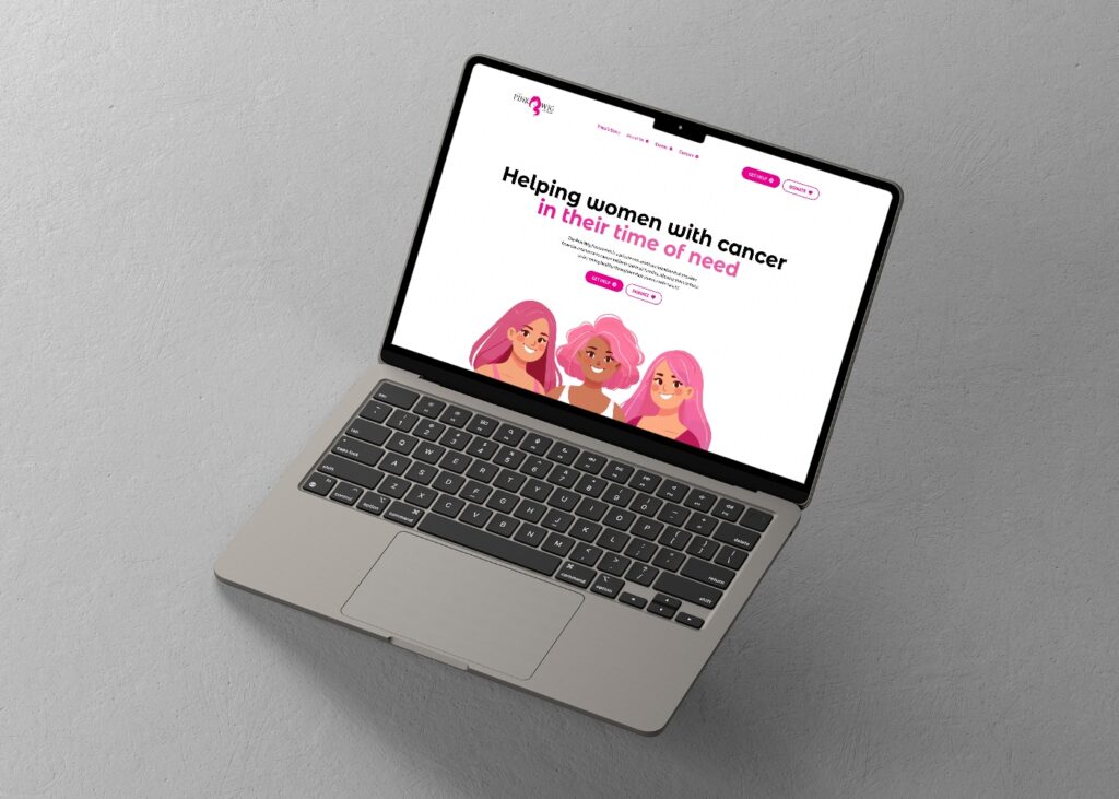 Device displaying web design for Pink Wig Foundation