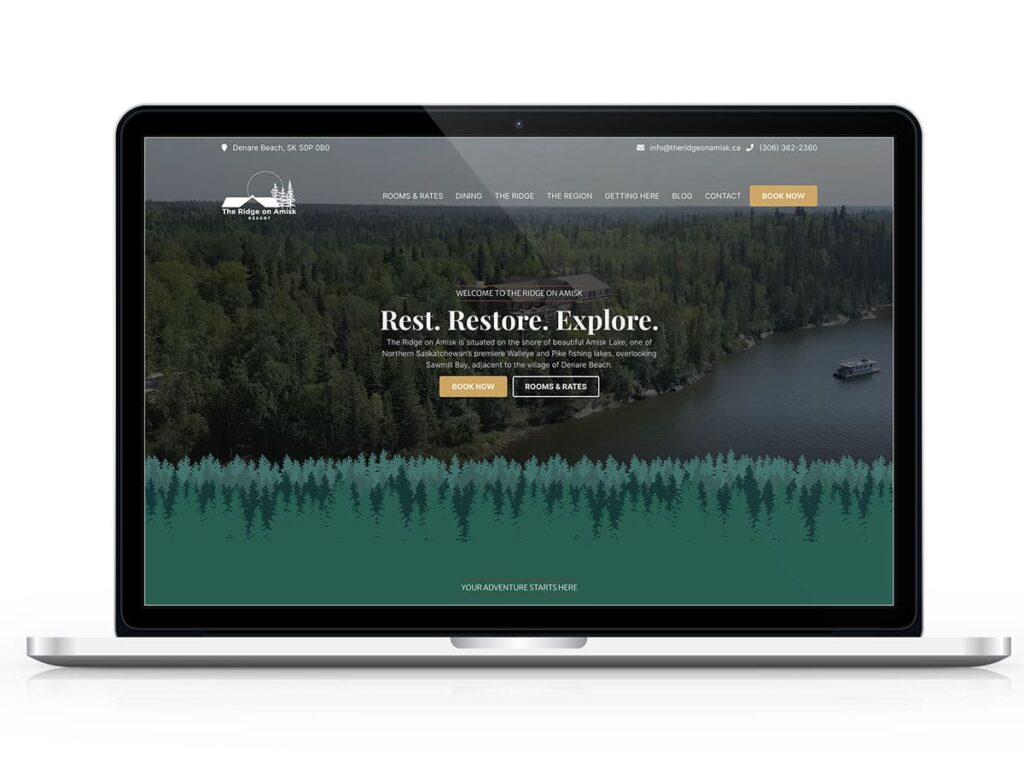 Device displaying web design for The Ridge on Amisk