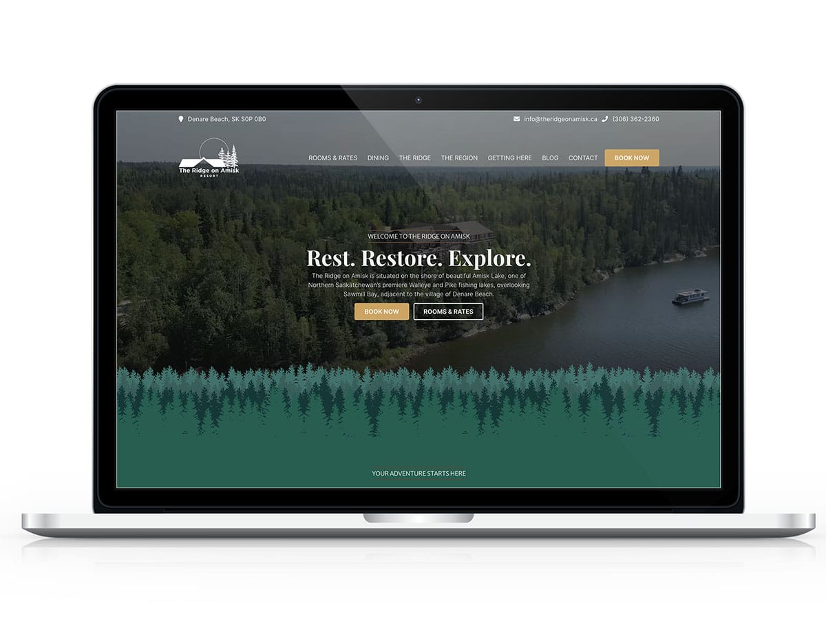 Device displaying the web design for The Ridge on Amisk