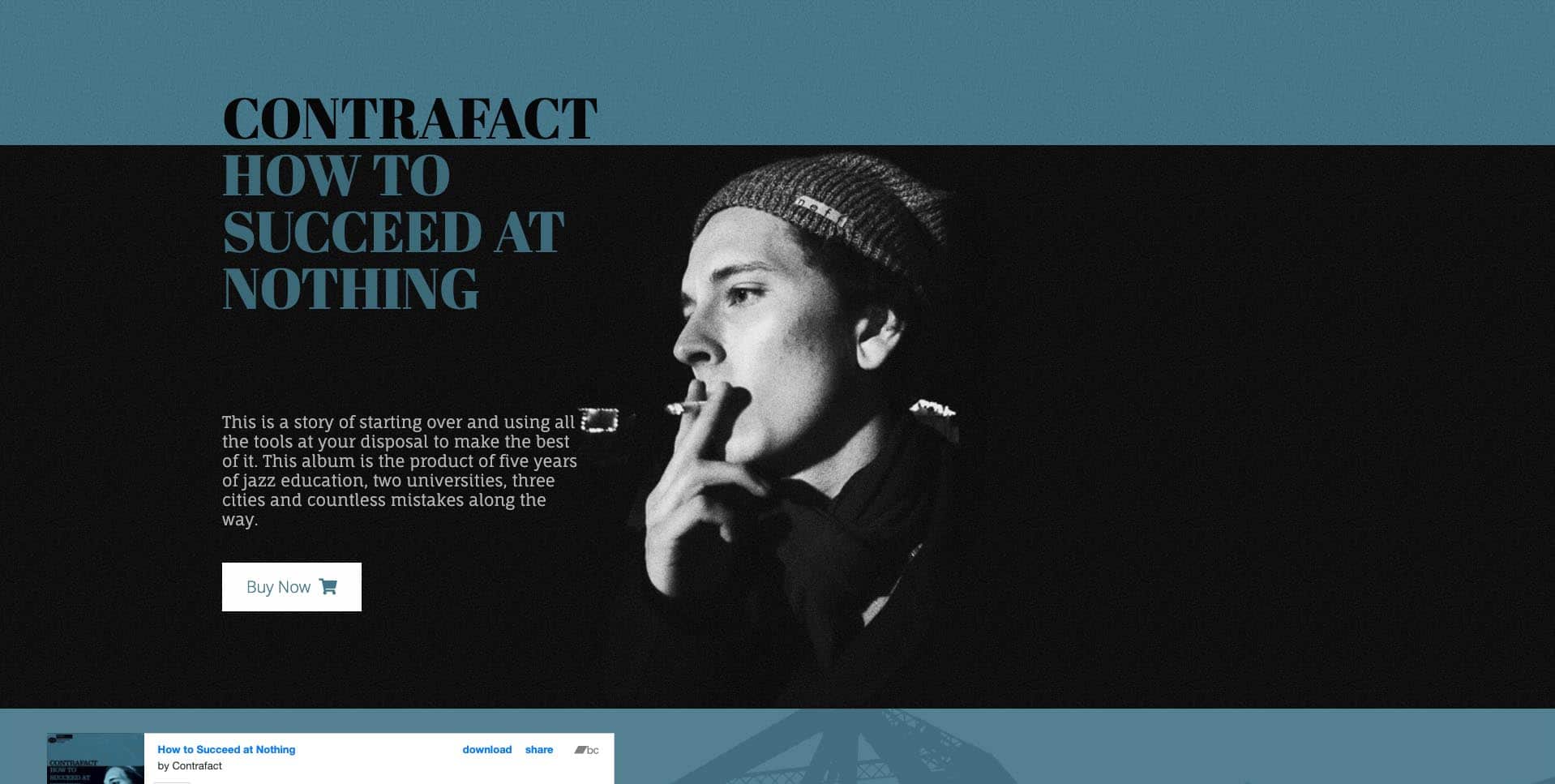 Device displaying the web design for Contrafact
