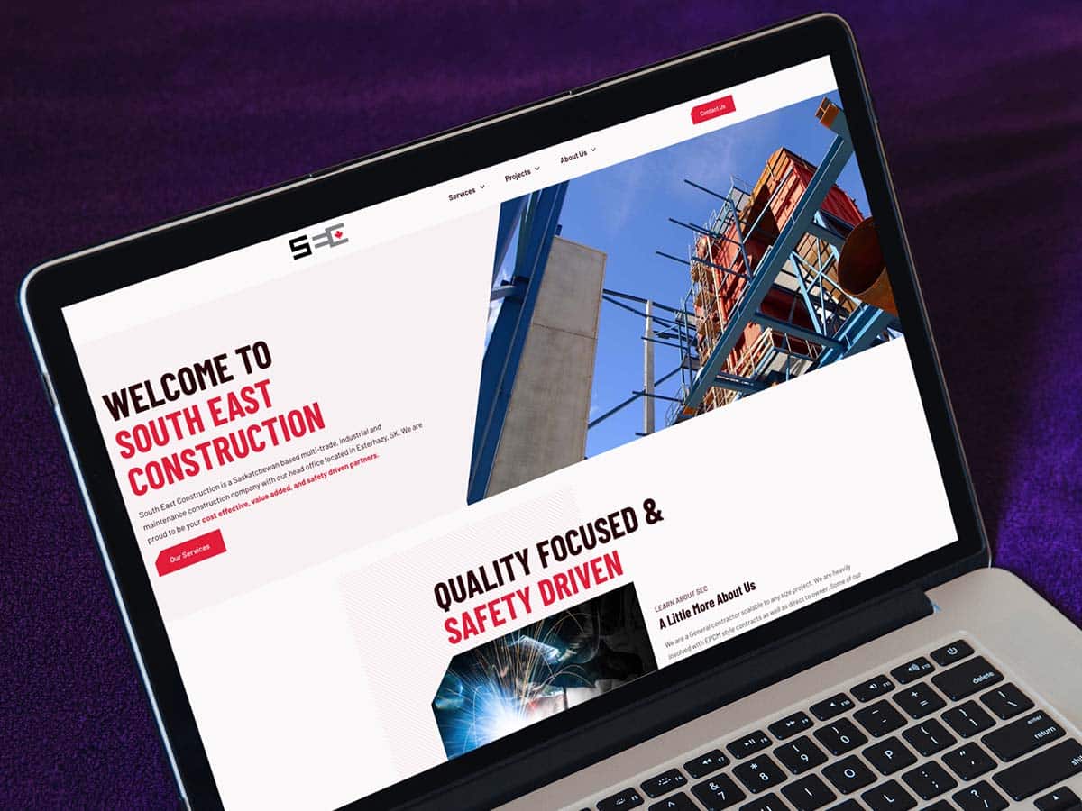 Device displaying the web design for South East Construction