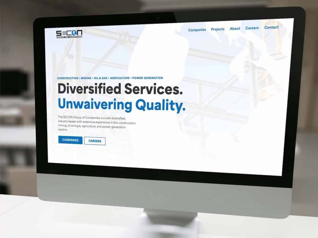 Device displaying web design for SECON Group