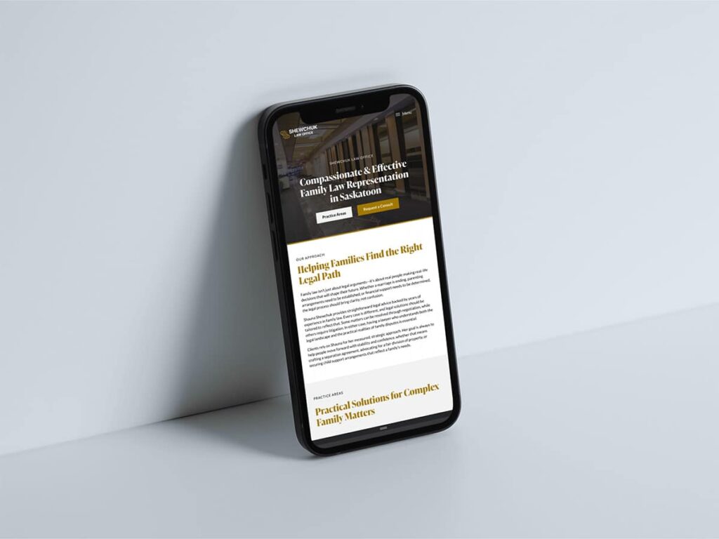 Device displaying web design for Shewchuk Law