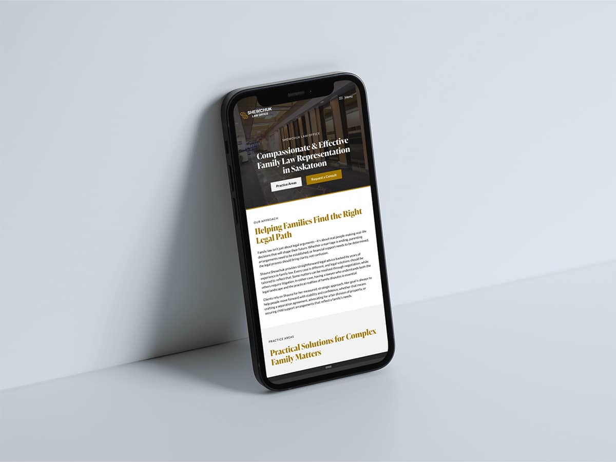 Device displaying the web design for Shewchuk Law