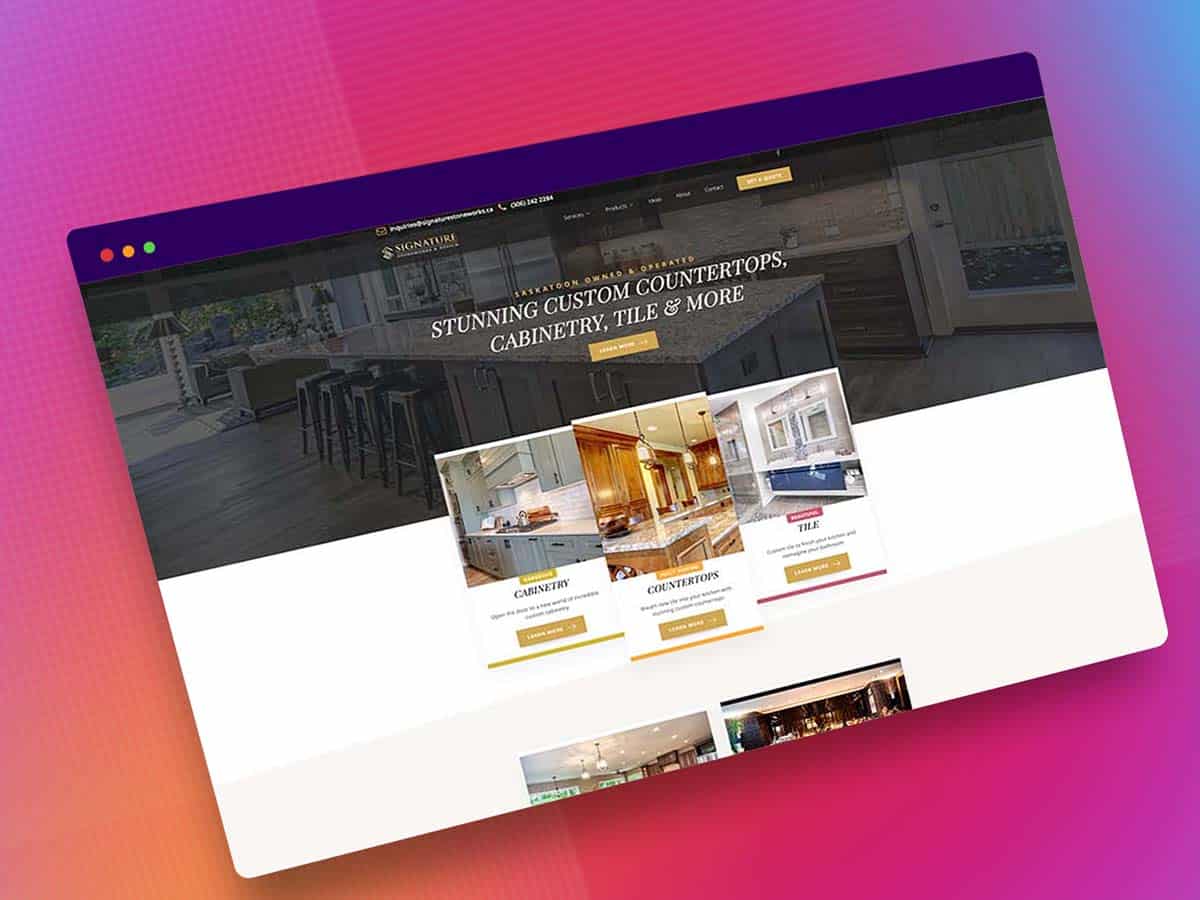 Device displaying the web design for Signature Stoneworks