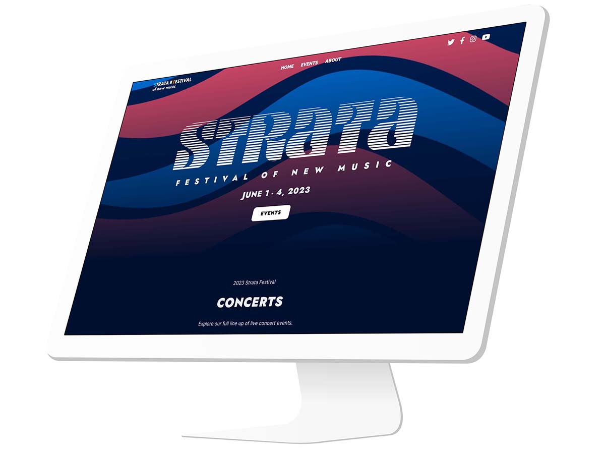 Device displaying the web design for Strata Festival of New Music