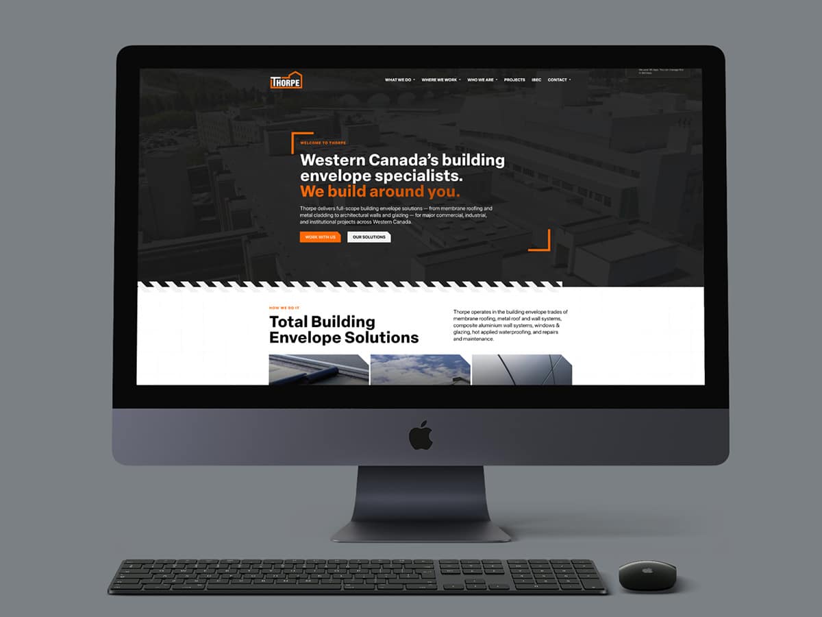 Device displaying the web design for Thorpe