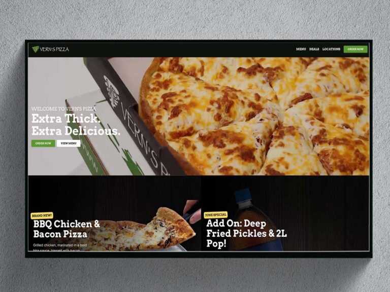 Featured image showcasing web design work for Vern’s Pizza completed by Becker in Saskatoon