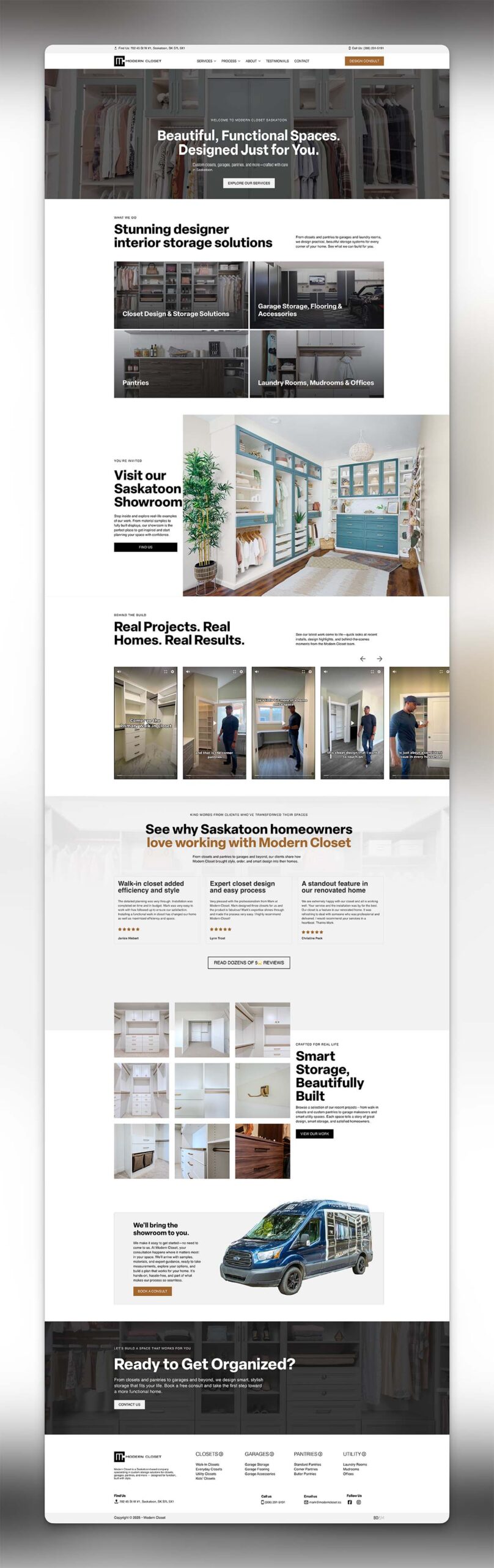 Screenshot of full height web design for Modern Closet
