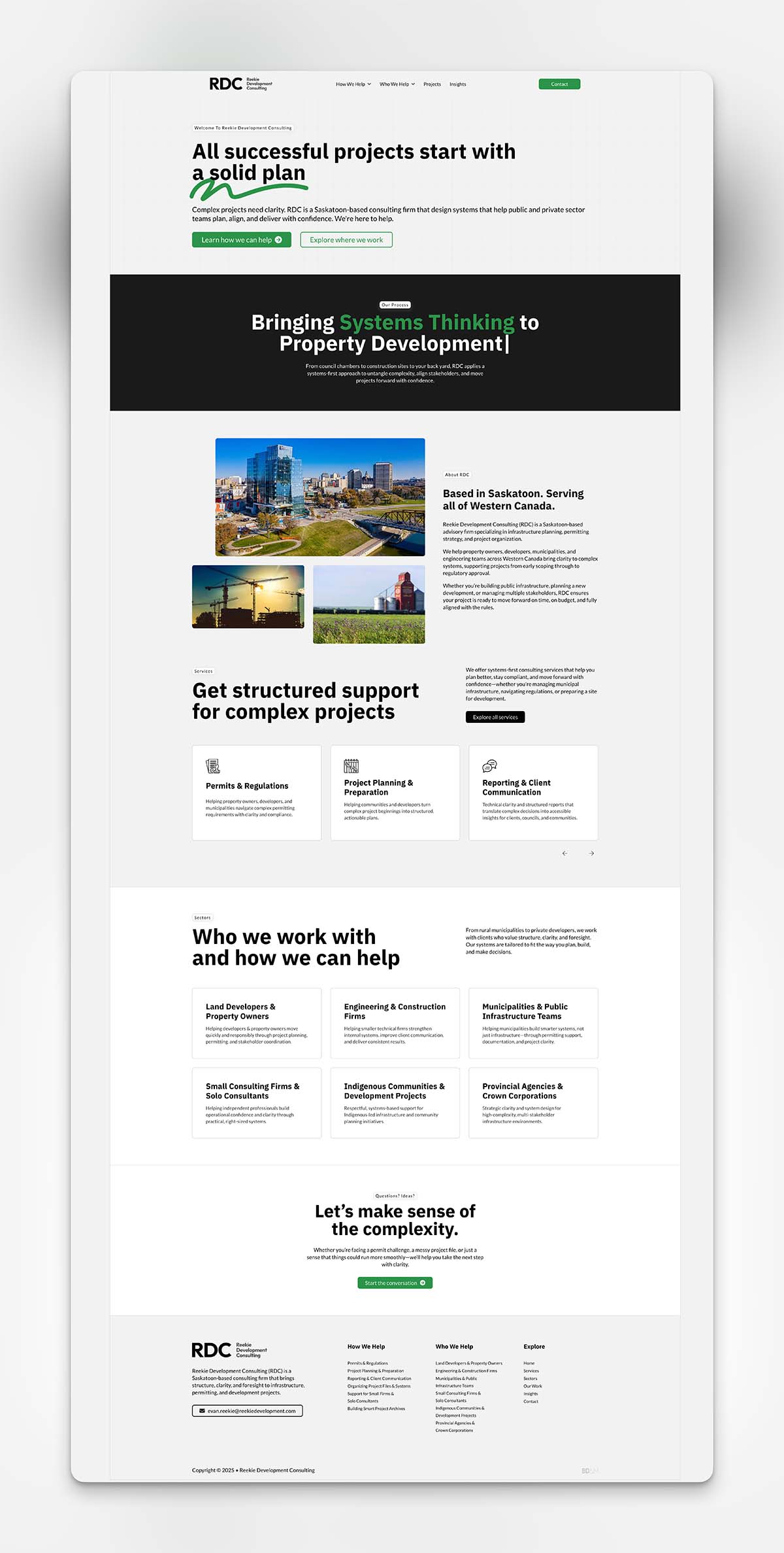 Screenshot of full height web design for RDC