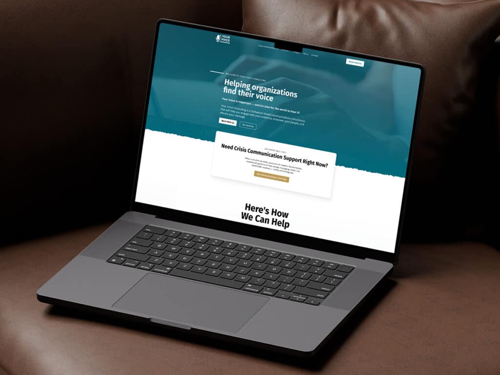 Device displaying the web design for Your Voice Consulting