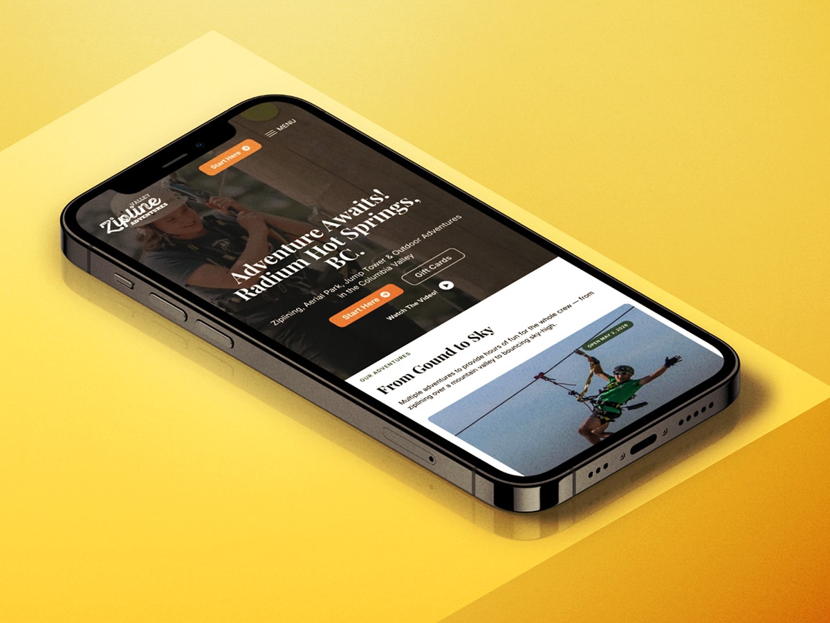 Image showcasing the Valley Zipline Adventures website